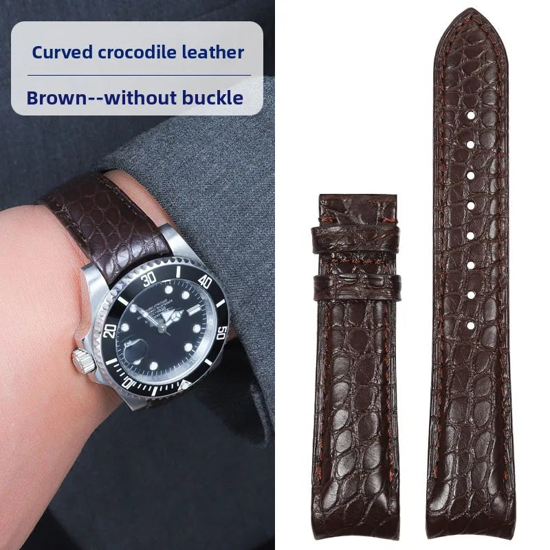 Bracelet de montre incurvé en peau de Crocodile, 20mm 22mm, pour Rolex Omega Tissot IWC Seiko, Bracelet en cuir véritable souple pour hommes