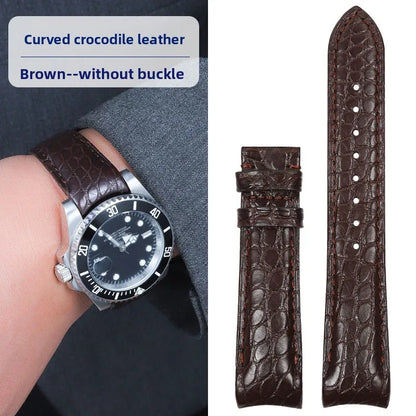 Bracelet de montre incurvé en peau de Crocodile, 20mm 22mm, pour Rolex Omega Tissot IWC Seiko, Bracelet en cuir véritable souple pour hommes