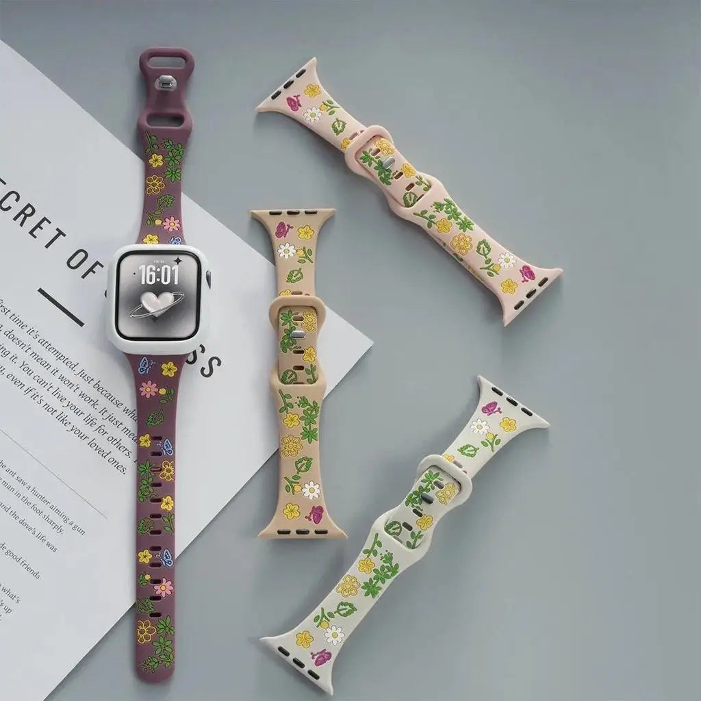 Cute Flower Silicone Strap Case for Apple Watch Ultra 49mm S10 S11 42mm 46mm 38 40 41 44 45 mm for iwatch SE 2 3 4 5 6 7 8 9