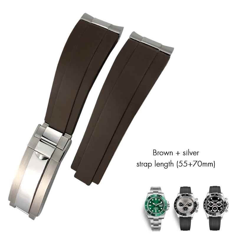 Cinturino per orologio in gomma a maglie metalliche, estremità curva, 20 mm, per orologio Rolex Daytona GMT Yacht Master Submariner, cinturino verde alla moda