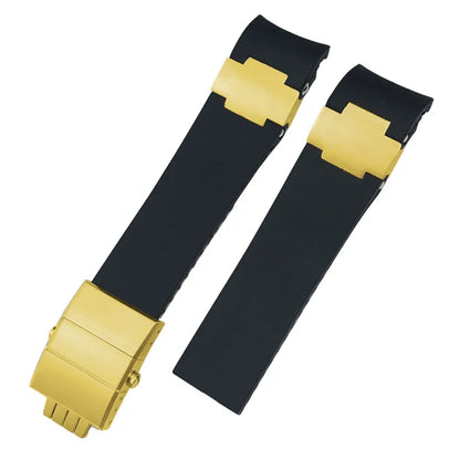 Cinturini per orologio in gomma siliconica da 22 mm compatibili con Ulysse Nardin Diver, chiusura deployante color argento o oro rosa, cinturino nero o blu
