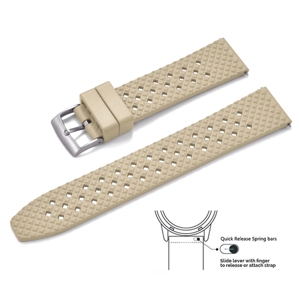 Bracelets de montre en caoutchouc FKM tropical premium 20 mm 22 mm à dégagement rapide, motif nid d'abeille, respirants et poreux pour Seiko SRP775