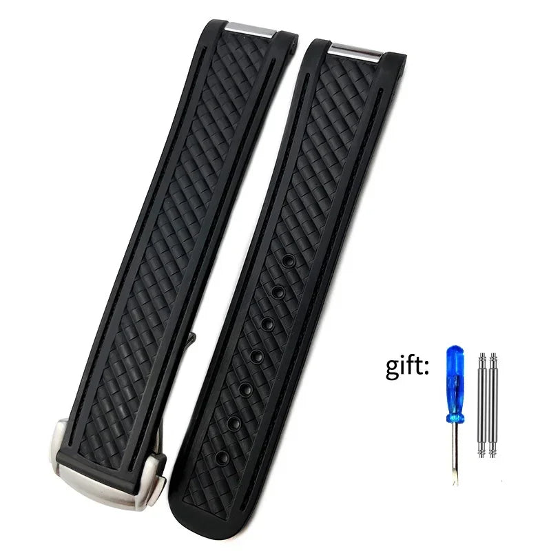 Rubber Watch Strap for Omega AT150 Seamaster 300 AQUA TERRA Dive Watch Straps Black Blue Silicone Watchband 20mm