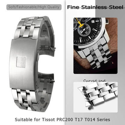 Cinturino per orologio in acciaio inossidabile argentato, 19mm 20mm, per Tissot T 1853 T41 T17 T006 PRC200 T014, estremità curva, fibbia a farfalla