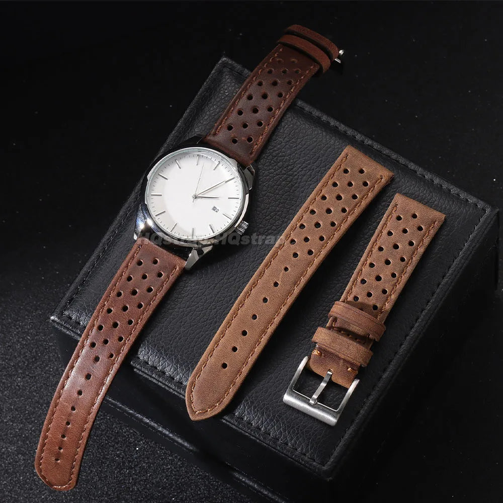 Bracelet universel en cuir de vache véritable, 18mm 20mm 22mm, pour Samsung Galaxy Watch 6 5 4, doux et respirant, rétro