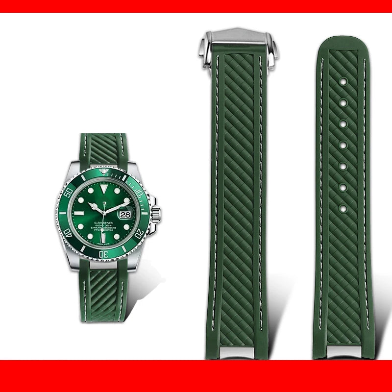 Correa de reloj de caucho y silicona, 20mm, adaptable a Omega Seamaster 300 AT150, para Rolex, negro, verde, Water Ghost, cierre desplegable