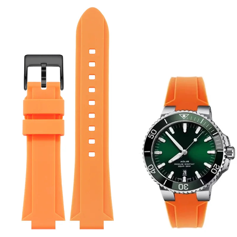 Cinturino in gomma siliconica con interfaccia convessa 24*11 per orologio subacqueo ORIS AQUIS, cinturino impermeabile con fibbia pieghevole