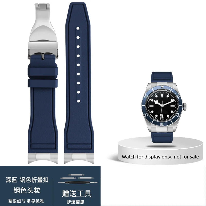 FKM – Cinturino in gomma 316L, maglia terminale curva in acciaio inossidabile 20/21/22mm per Tudor Black Bay M79363 M7939G1, adattatore in metallo, connettore 41mm