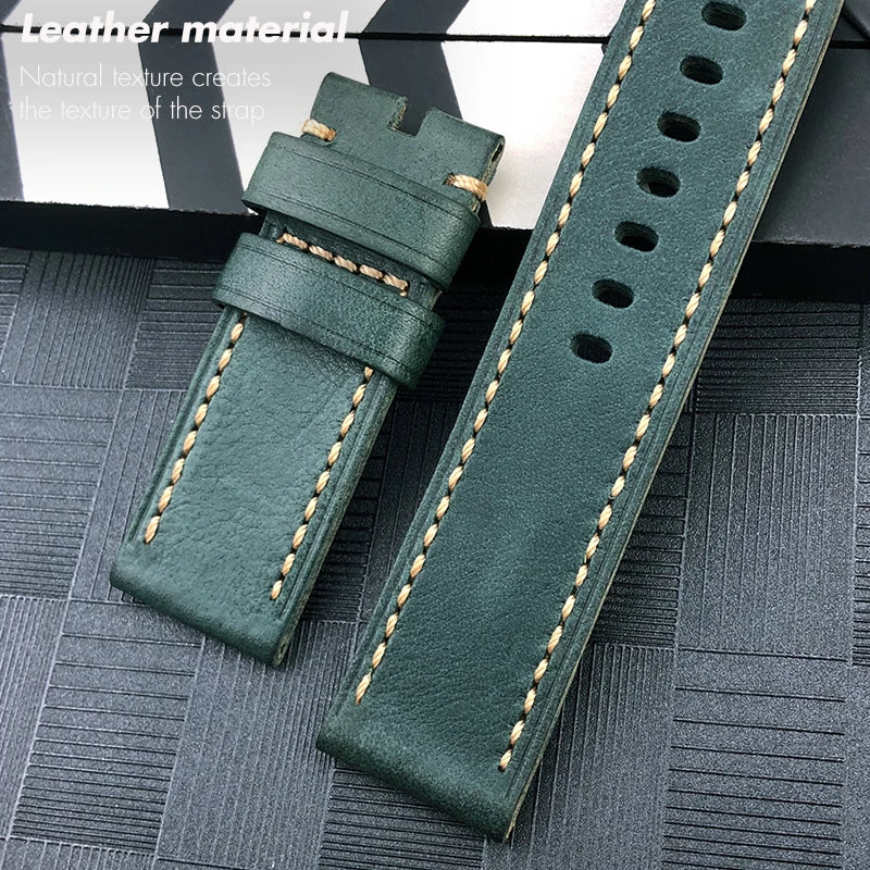 Cinturino per orologio in pelle bovina fatto a mano, 26mm, ricambio per Panerai LUMINOR, fibbia subacquea in acciaio, attrezzi di alta qualità