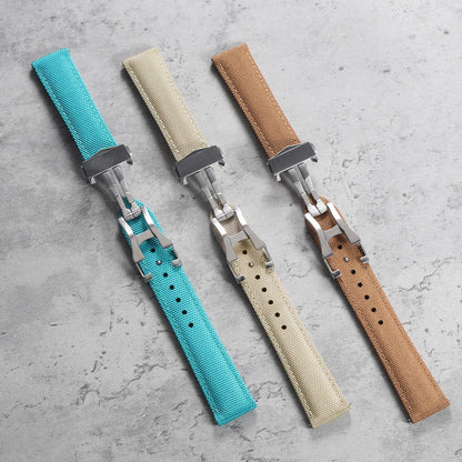 Cinturino per orologio in tessuto a vela deployante 20mm 22mm Cinturino per orologio in Nylon impermeabile a doppia faccia a sgancio rapido con fibbia pieghevole per Omega