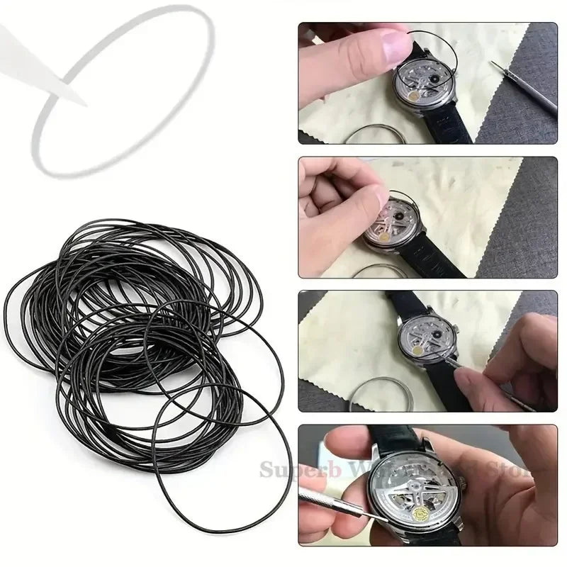 1 boîte d'outils de réparation de montre joint torique en caoutchouc étanche joint torique pour horloger épaisseur 0.5mm/0.6mm boîtier arrière de montre