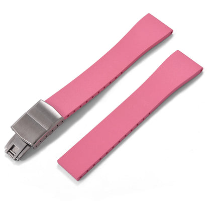 New CTS Fluororubber FKM Watch Straps 16mm 18mm 19mm 20mm 21mm 22mm Cut-to-Size Quick Release Butterfly Silver Buckle Watch Straps