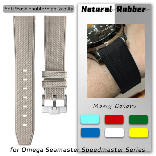Cinturino per orologio in gomma naturale con estremità ricurva, 19mm 20mm, per Omega Speedmaster Moonwatch Seamaster Diver 300M, cinturino colorato in silicone