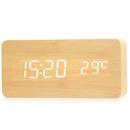 Réveil numérique en bois, réveil LED avec température, horloges de bureau pour bureau, horloge de chevet