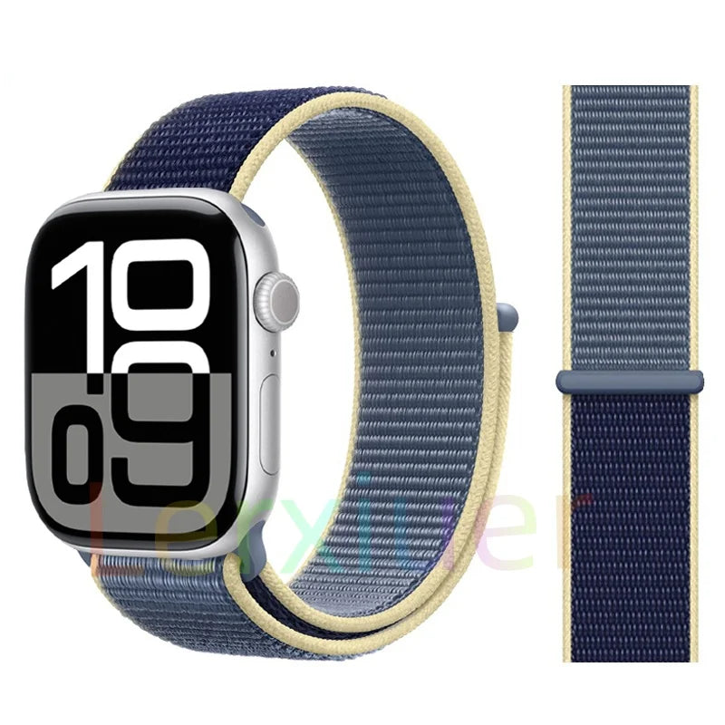 适用于 Apple Watch 46mm 44mm 45mm 40mm 41mm 42mm 的尼龙回环表带，适配 iWatch 系列 11 10 9 SE 8 7 6 5 4 Ultra 3 2 49mm