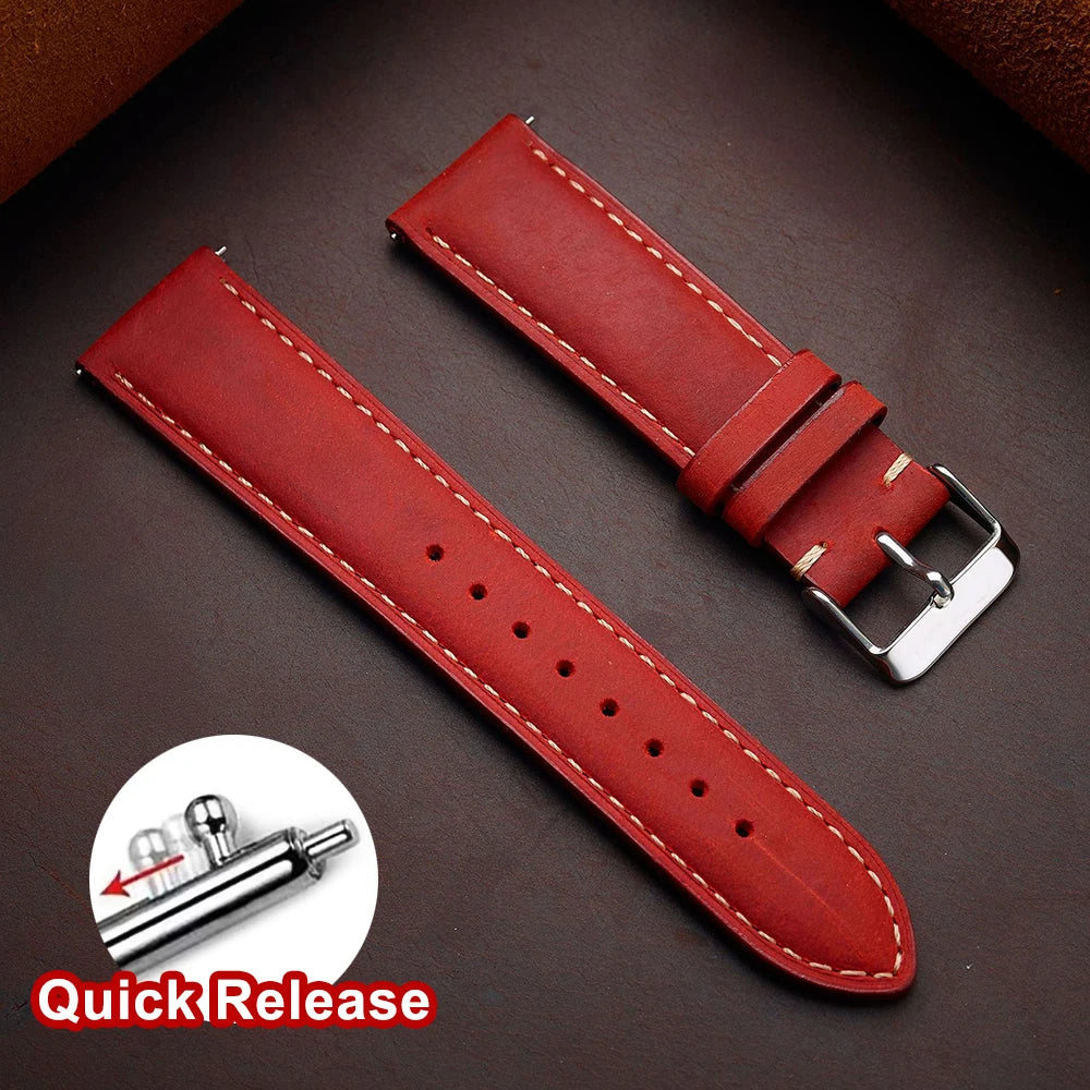 Cowhide Leather Watch Strap, 14mm 16mm 18mm 20mm 22mm 24mm, Retro Dark Brown, Quick Release, for Samsung Galaxy Watch 7/6/5/4 44mm