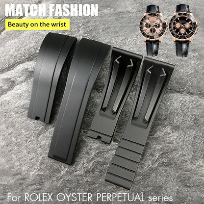 Bracelet de montre en caoutchouc naturel souple de 20 mm 21 mm, compatible avec Rolex Daytona Oyster Perpetual, noir, bleu, vert, bracelet de remplacement