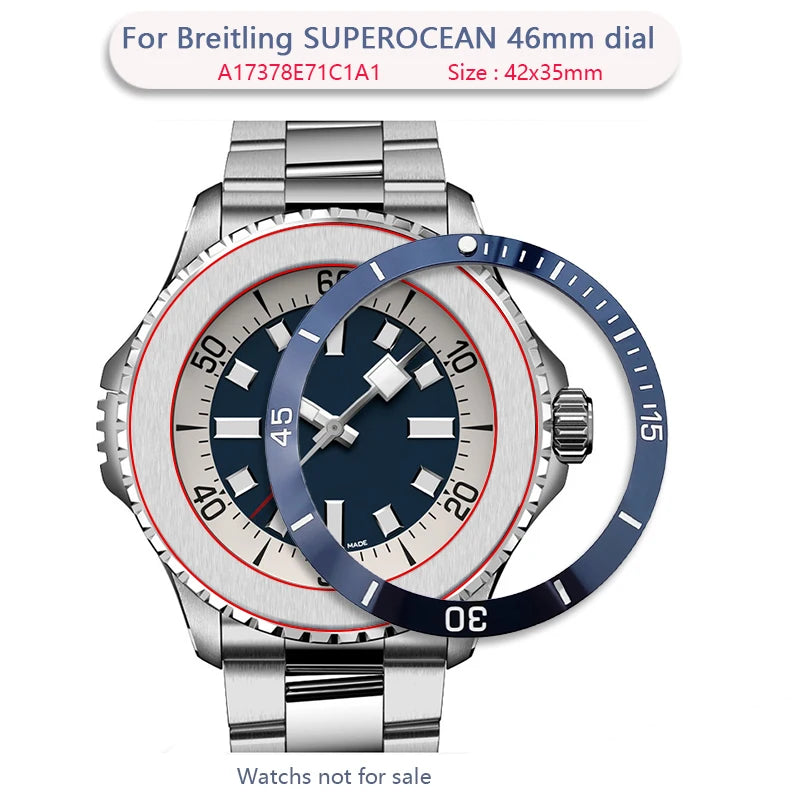Anello inserto ghiera in ceramica 42x35mm, pendenza adatta a 46mm per Breitling SUPEROCEAN A17378E71C1A1, cerchio scala blu, luce verde a ore 12