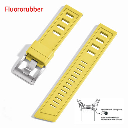 New heavy duty FKM watch strap 20mm 22mm quick release waterproof fluoro rubber watch band 5mm thick unisex suitable for dive sport watch