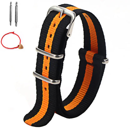 Bracelet de montre à rayures de remplacement pour hommes et femmes, en Nylon, avec boucle ardillon argentée, 16MM 18MM 20MM 22MM, bracelet à dégagement rapide