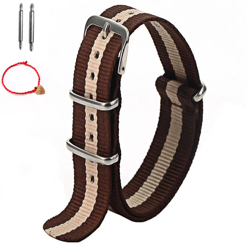 Bracelet de montre à rayures de remplacement pour hommes et femmes, en Nylon, avec boucle ardillon argentée, 16MM 18MM 20MM 22MM, bracelet à dégagement rapide