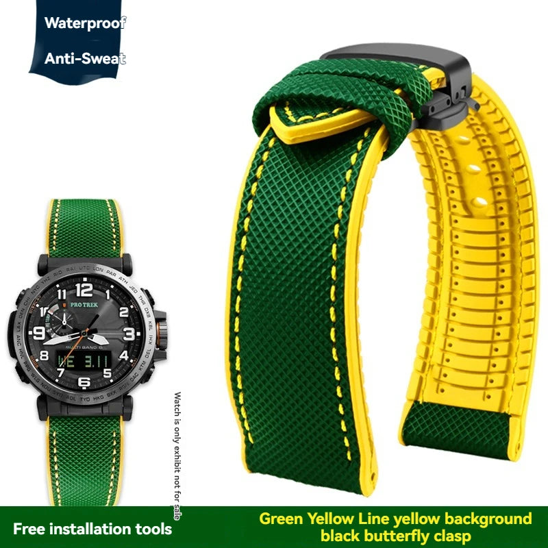 Cinturino per orologio in gomma e nylon per Casio PROTREK PRG-600YB PRG-650 PRW-6600 - Cinturino sportivo in tela e silicone da 24 mm