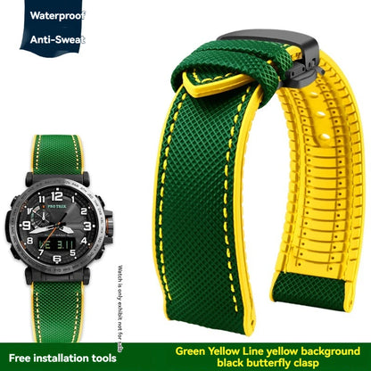 Cinturino per orologio in gomma e nylon per Casio PROTREK PRG-600YB PRG-650 PRW-6600 - Cinturino sportivo in tela e silicone da 24 mm