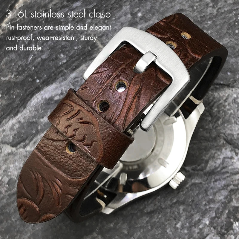 Cinturino per orologio in vera pelle con motivo goffrato, a sgancio rapido, 19mm 20mm 21mm 22mm, personalizzato, retrò, stile selvaggio, in pelle bovina