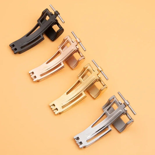 18mm Stainless Steel Folding Clasp, Butterfly Buckle for AP GA2100 Strap Modification, 4 Colors, Pin Buckle for Leather or Rubber Strap