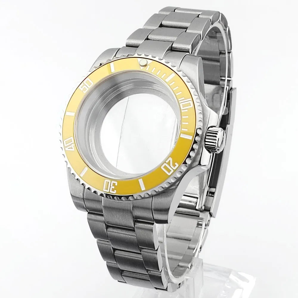    40.5mm sous-montre verre saphir boîtier en métal ajustement NH35/36/38 mouvement ajustement 28.5mm cadran pièces de montre accessoires boîte de montre bande