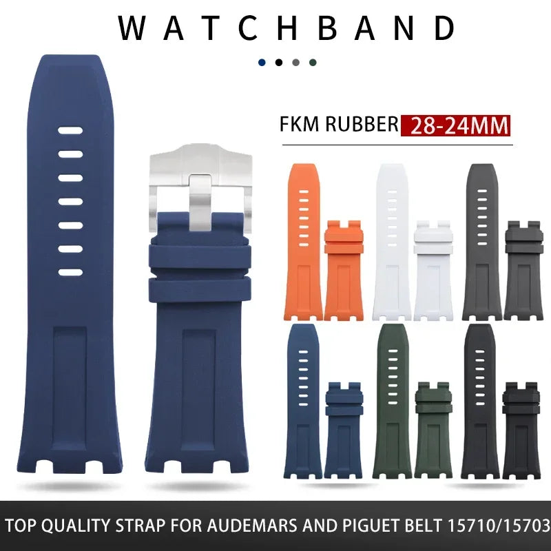 Bracelet de montre en caoutchouc FKM souple au fluor naturel, 28mm, pour bracelet AP, pour ceinture Audemars et Piguet 15710/15703, sans dégagement rapide