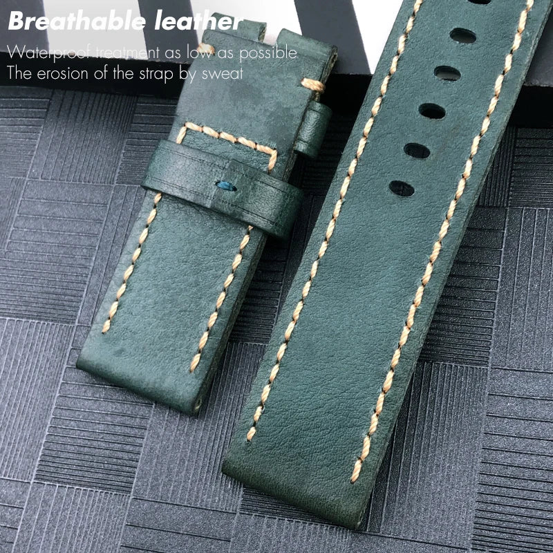 Cinturino per orologio in pelle bovina fatto a mano, 26mm, ricambio per Panerai LUMINOR, fibbia subacquea in acciaio, attrezzi di alta qualità