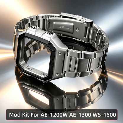 Stainless Steel Watch Case and Strap Modification Kit for Casio Royale Mod AE-1200 (3299) AE-1200WH AE-1300 WS-1600H (3556) WS-1600H
