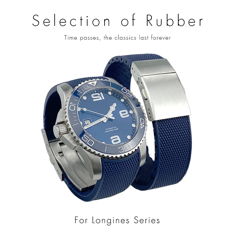 Bracelet de montre en caoutchouc et Silicone, 19mm 20mm 21mm, pour Longines Conquest HydroConquest L3.642 641 782 VHP, noir et bleu