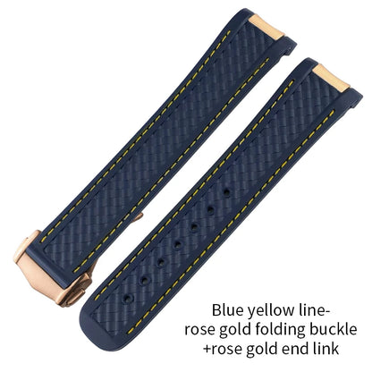 Bracelet de montre en caoutchouc incurvé de 19mm, 20mm, 21mm, adapté à Omega AT150 Seamaster 300 AQUA TERRA, bracelets en or Rose, bracelet de montre en Silicone