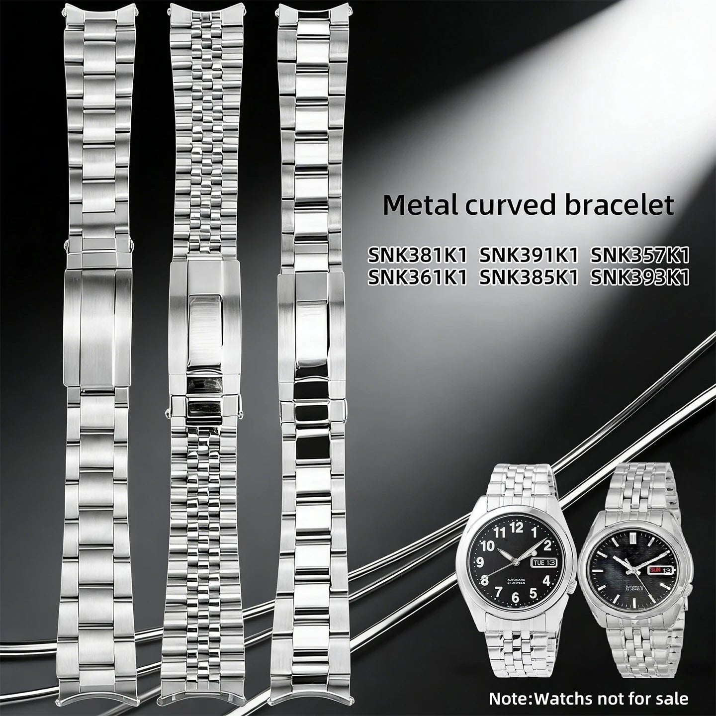 Cinturino per orologio in acciaio inossidabile da 18 mm/19 mm con estremità curve per Seiko 5. Sxns80/79/79k/77k/73 SNK381K1/391K1/357K1/361K1/385K1/393