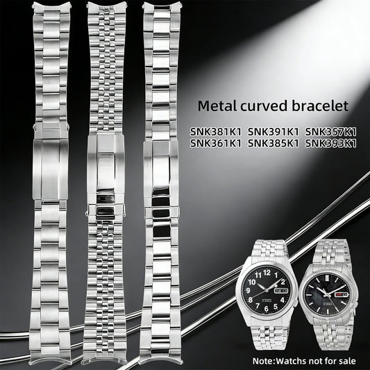 Cinturino per orologio in acciaio inossidabile da 18 mm/19 mm con estremità curve per Seiko 5. Sxns80/79/79k/77k/73 SNK381K1/391K1/357K1/361K1/385K1/393