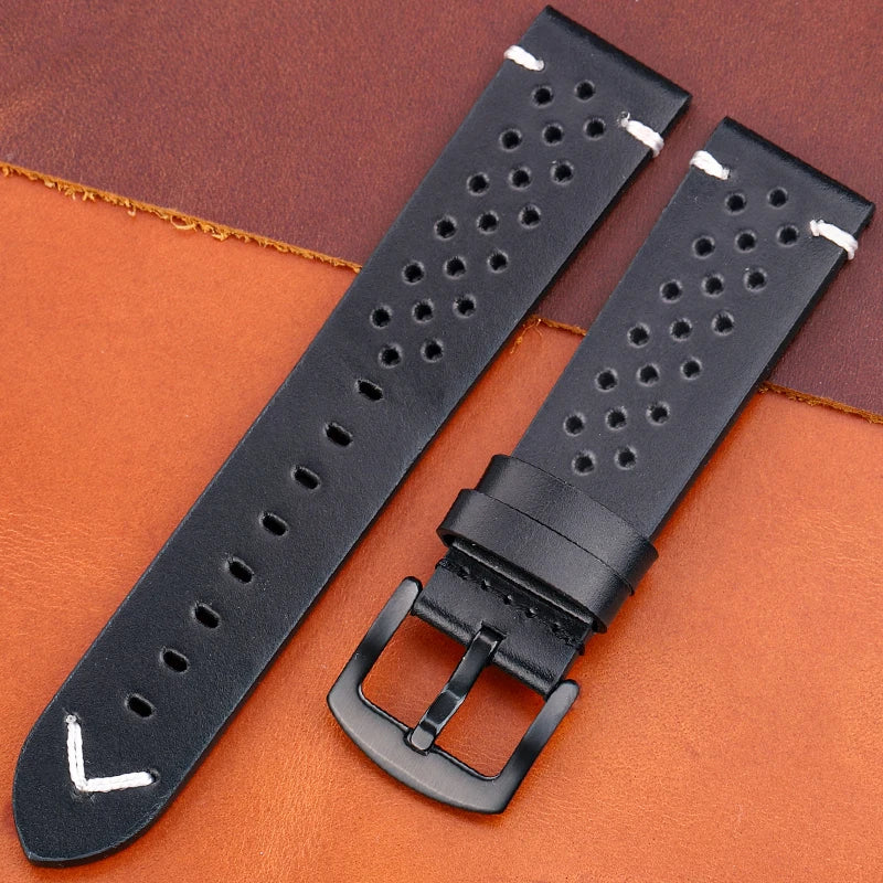 Bracelet de montre respirant en cuir véritable à dégagement rapide, 18mm-24mm, bracelet en cuir de vache disponible, noir, vert, marron, jaune, unisexe