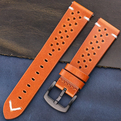 Bracelet de montre respirant en cuir véritable à dégagement rapide, 18mm-24mm, bracelet en cuir de vache disponible, noir, vert, marron, jaune, unisexe