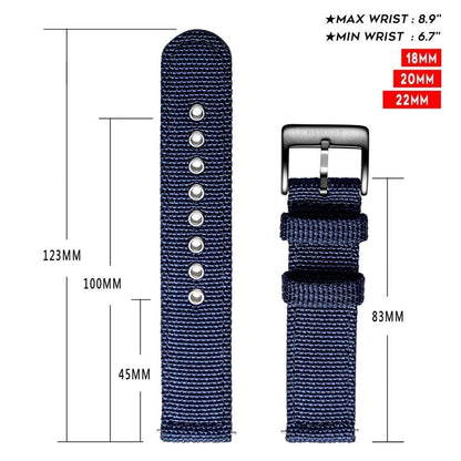 Hemsut - Breathable Waterproof Military Watch Straps, Nylon Watch Bands, Quick Release Movement, High Quality, 18mm, 20mm, 22mm, 24mm