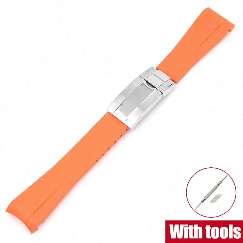 Curved Rubber Watch Strap for Omega x Swatch MoonSwatch, 20mm Folding Clasp for Men and Women, TPU Replacement Band for Rolex Submariner