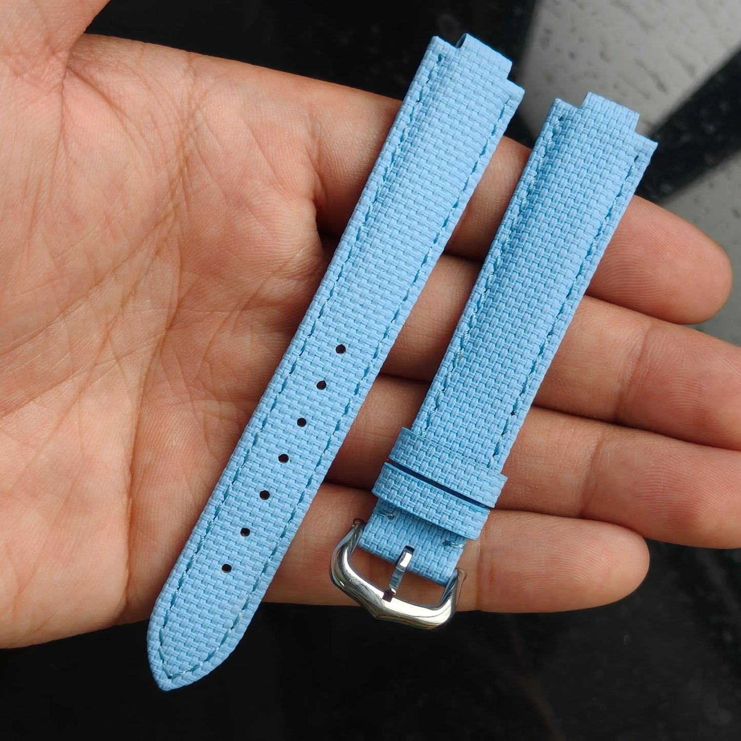 Cinturino in gomma FKM Sailcloth per Cartier Ballon Bleu 33 mm, cinturino in vera pelle di vacchetta morbida da 16 mm