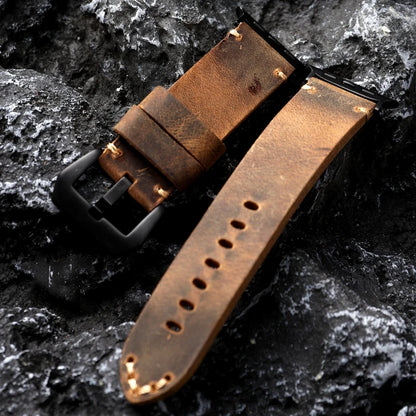 Cinturino per orologio da uomo in pelle bovina fatto a mano per Iwatch, nero e marrone, per Apple Watch 8/7 Ultra, spessore 45 49MM