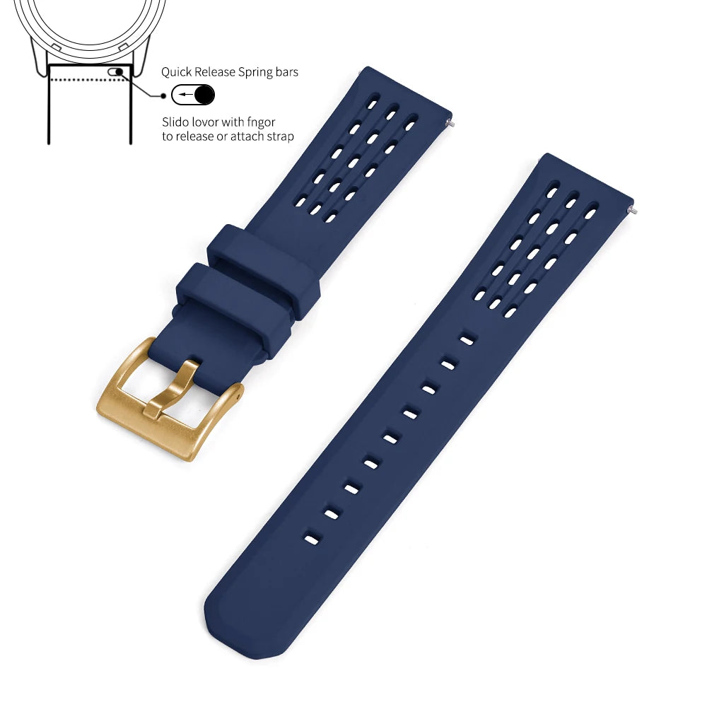 Bracelet de montre en caoutchouc FPM FKM, 20mm 22mm, dégagement rapide, qualité supérieure, conception de Structure poreuse, bracelet de Sport Durable et confortable