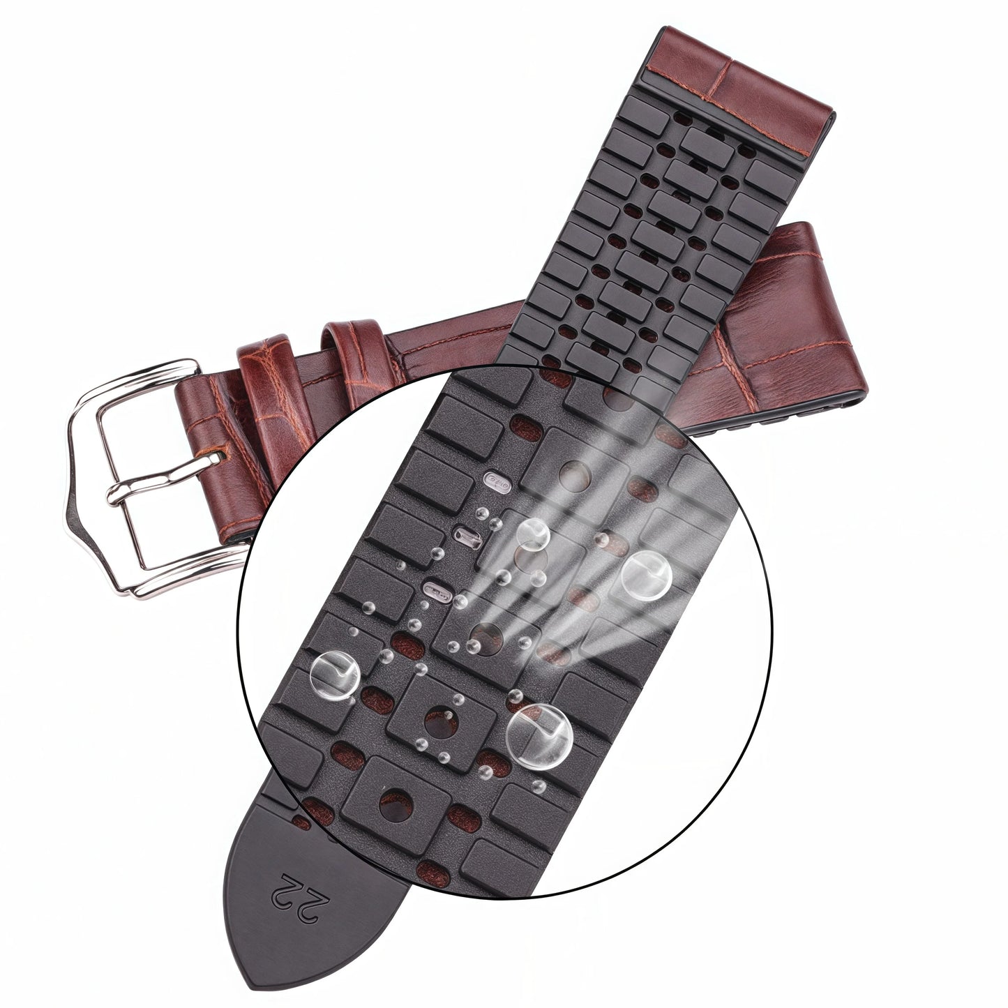 Bracelet de montre en cuir véritable pour hommes et femmes, en caoutchouc et Silicone, étanche et respirant, boucle, accessoires d'horloge 18 20 22mm