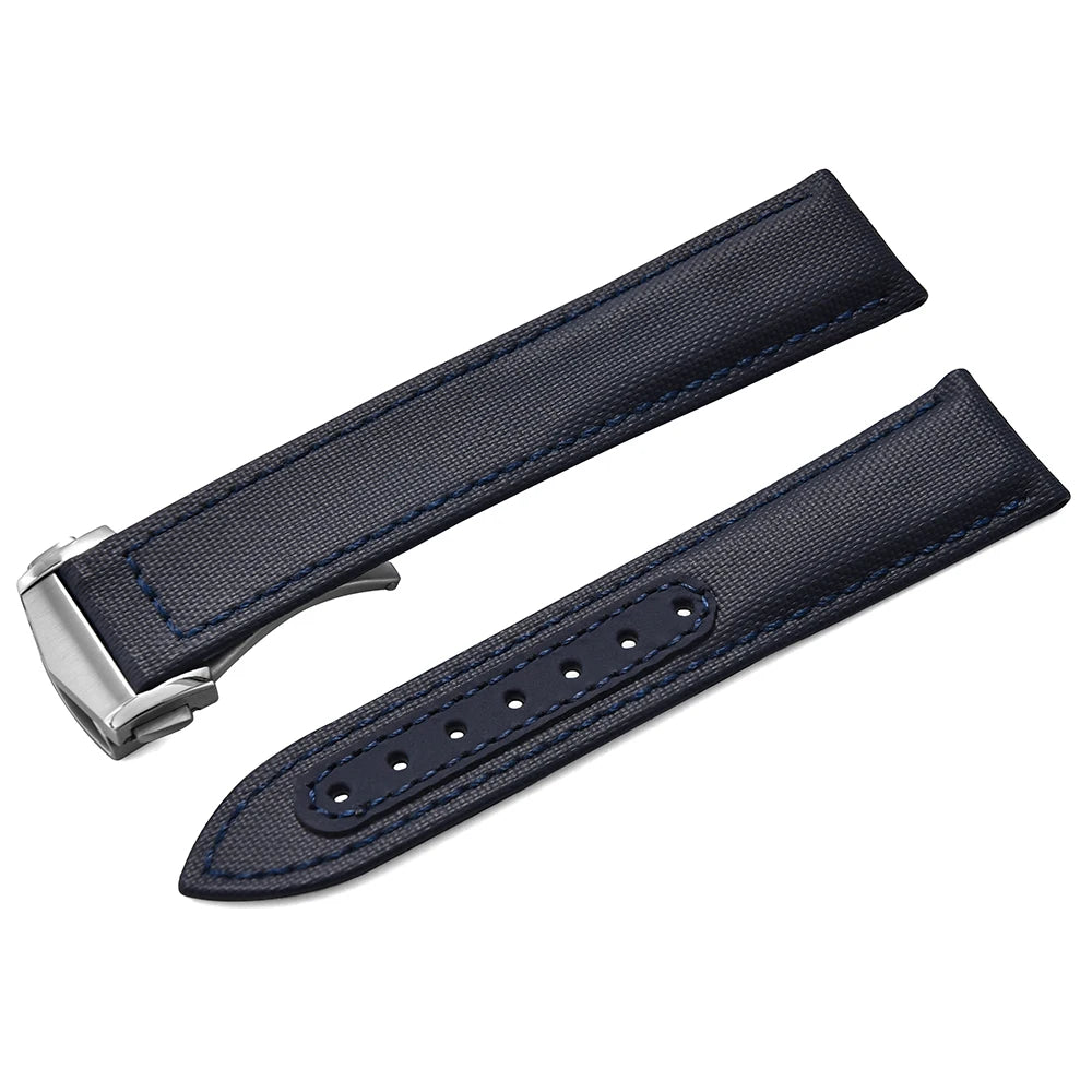 Bracelet de montre en Nylon en tissu voile, 20mm 22mm, en cuir, pour Omega Seamaster Swatch, boucle pliante, Bracelet universel