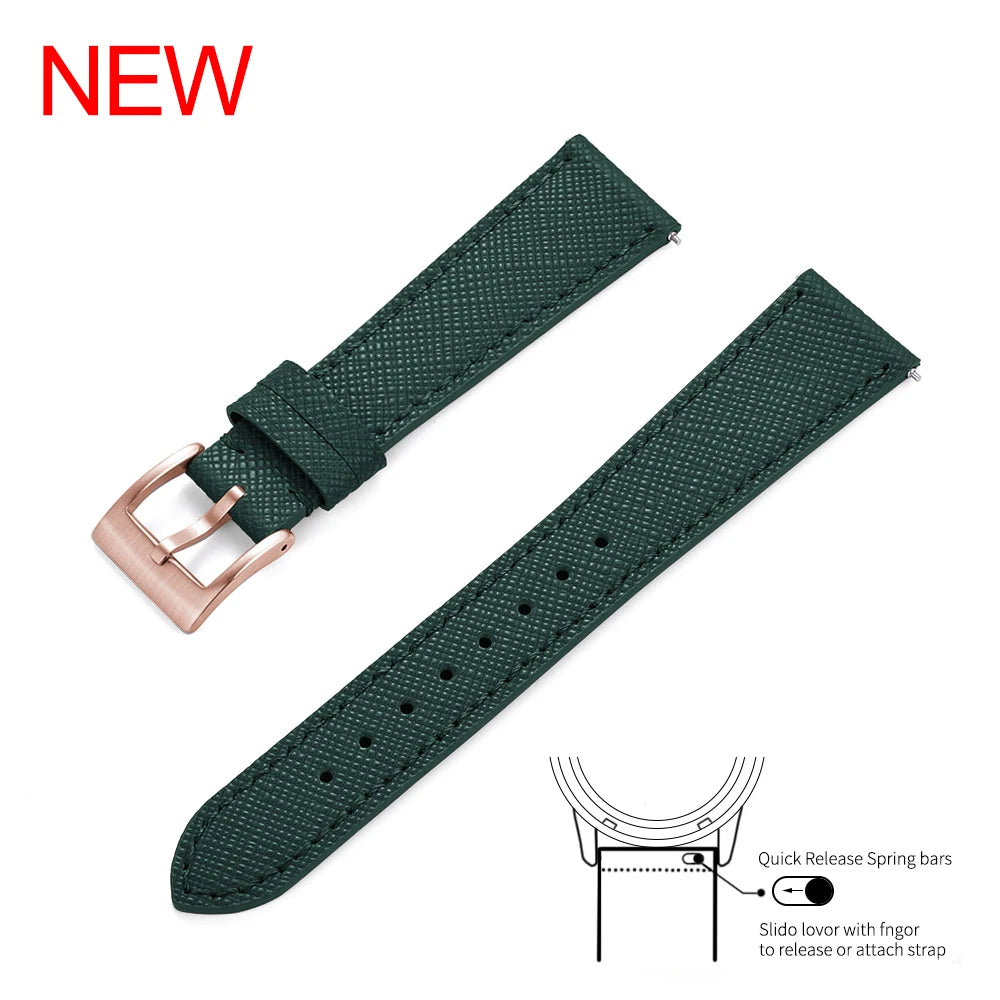 Bracelet de montre Durable en cuir cousu Vintage classique à dégagement rapide 18mm 19mm 20mm 21mm 22mm 23mm 24mm bracelet de montre en cuir Saffiano