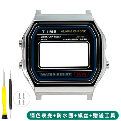 Boîtier de lunette métallique en acier inoxydable + Kit de bracelet pour Casio F91W/A158/A159 – Bracelet de montre et outils de remplacement personnalisés (argent/noir/or)