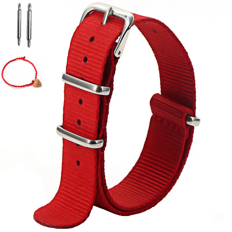 Bracelet de montre à rayures de remplacement pour hommes et femmes, en Nylon, avec boucle ardillon argentée, 16MM 18MM 20MM 22MM, bracelet à dégagement rapide