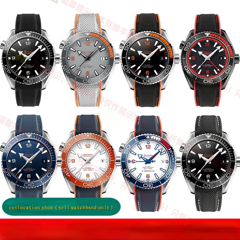 Bracelet à extrémité incurvée pour hommes, 8 couleurs, pour Omega Seamaster 300 Ocean Speedmaster 8900 Planet Ocean, 20m 22mm, tissu en Nylon et caoutchouc